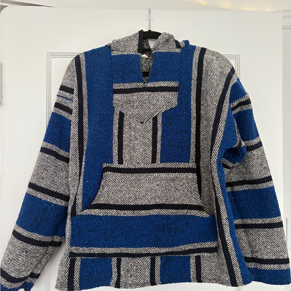 Blue and Gray Striped Baja Hoodie